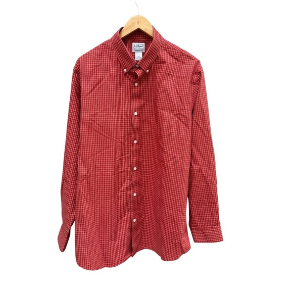 LL Bean Men’s Traditional Fit Red/ rust check Long Sleeve Button Down Size L - Picture 2 of 9
